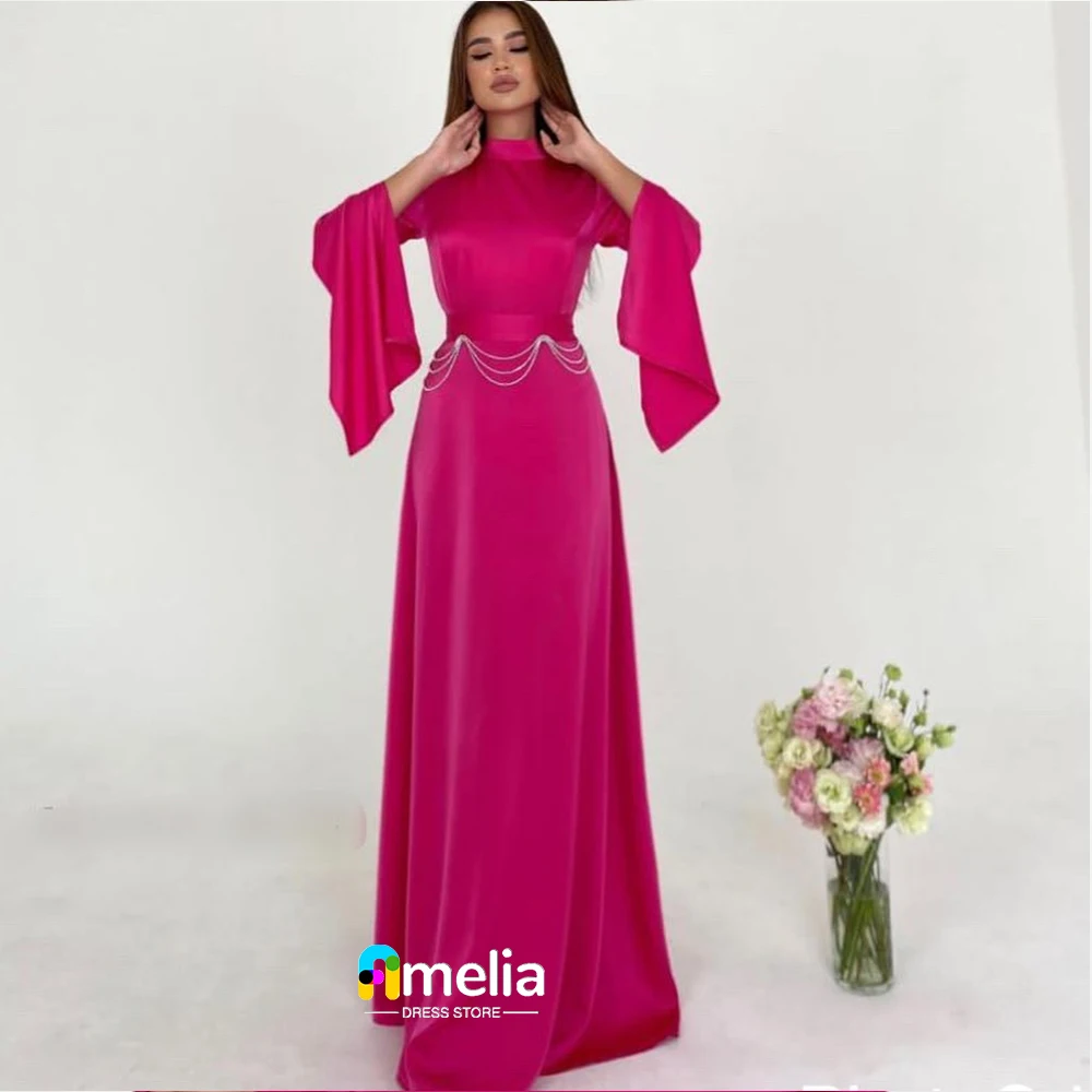 

Amelia High Neck Prom Dress Long Sleeves Evening Gown With Floor Length Women Wedding Party Dress