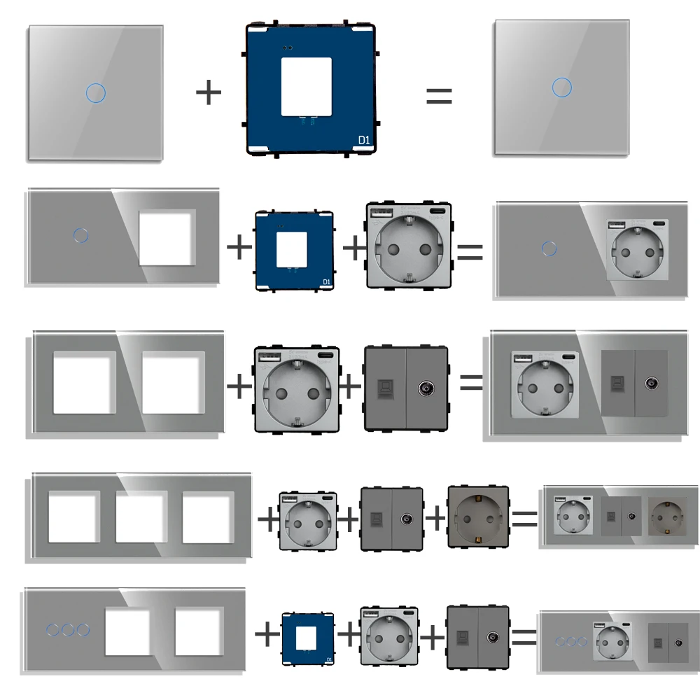 전기 소켓 유리 패널 인터넷 소켓, TV ST CAT6 RJ45 기능 부품, 이중 USB 소켓, EU 벽 플러그, DIY 액세서리
