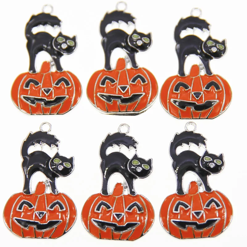 50pcs 39*24mm Cute Halloween Charms Jewelry Making Enamel Bat Pumpkin Ghost Charms Pendants for DIY Necklaces EarringsAccessorie