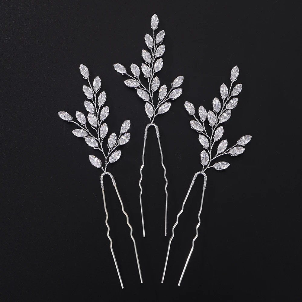 3PCS Wedding Zircon Hair Pins Silver Women Hair Piece Rhinestone Gold Clip Bridal Bride Accessories Trendy Ornaments