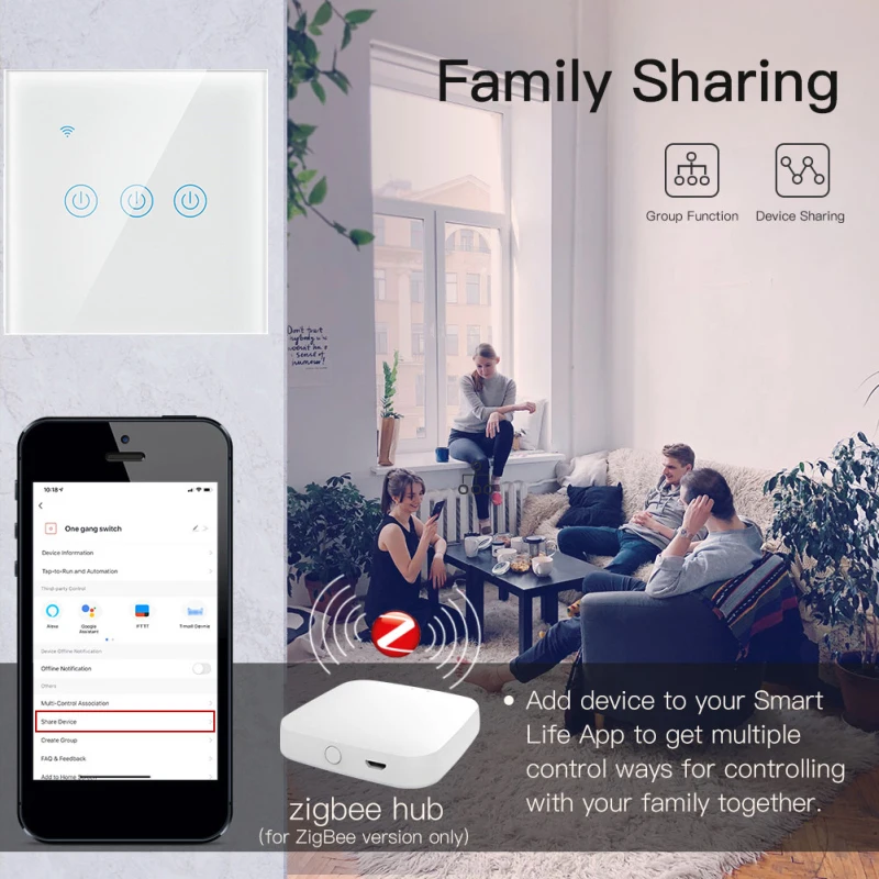 

Tuya Zigbee Smart Light Switch EU 1/2/3/4 Gang Touch Wall Switch Neutral Wire Need Works With Alexa Google Home Alice Smart Life