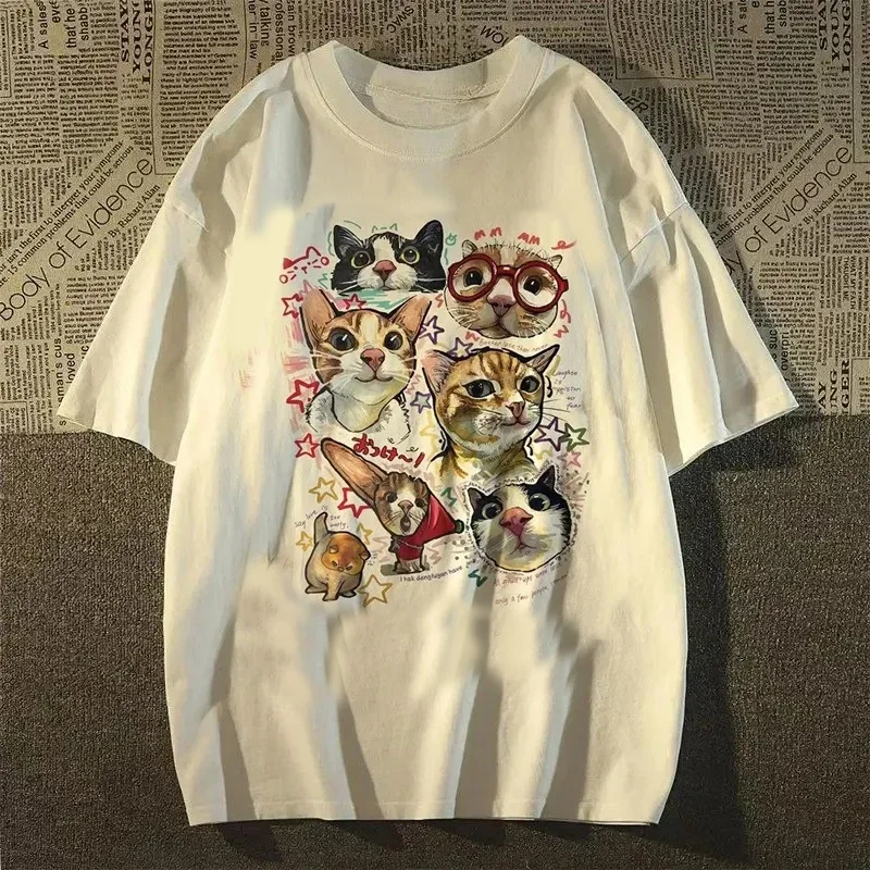 รูปสินค้า เสื้อยืดแมว Y2K ลายกราฟิก ใส่สบาย น่ารัก