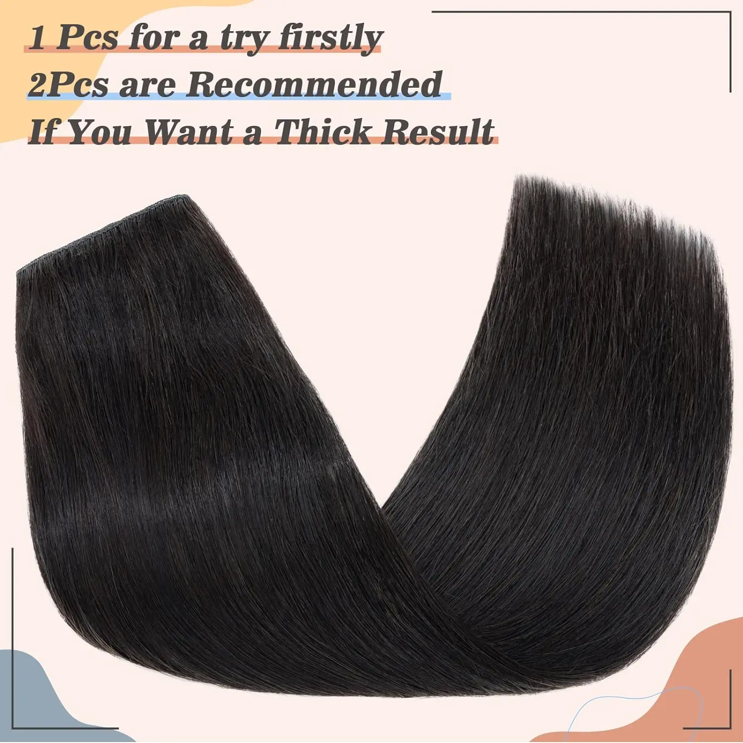 One Piece Clip in Human Hair Extensions 5 Clips 16-26 Inch Natural Color #1B 3/4 Full Head Thick Soft Silky Straight Hair