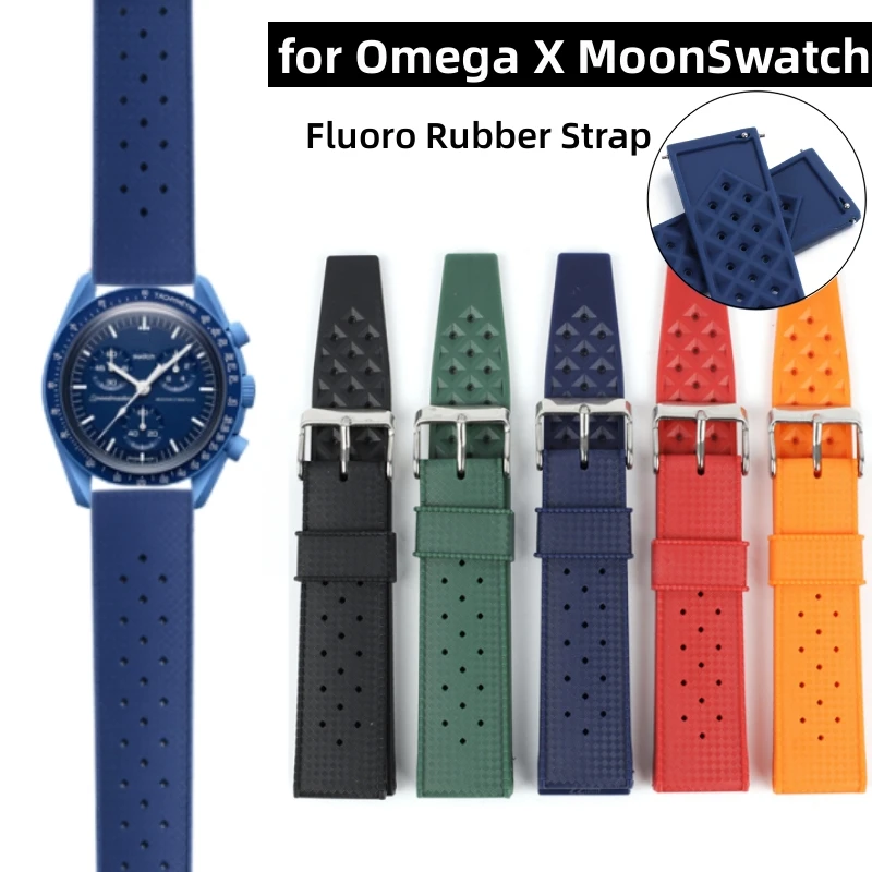 Fluoro Rubber Watch Strap 20mm Replacement For Omega Swatch Moonswatch