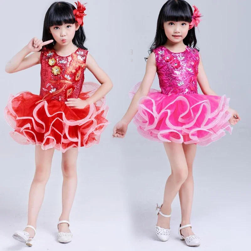 Kids Ballroom Clothing Sequined Dancing Clothing TUTU Dress Girls Jazz Dance Costume Stage Wear Toddler Wedding Princess Dress