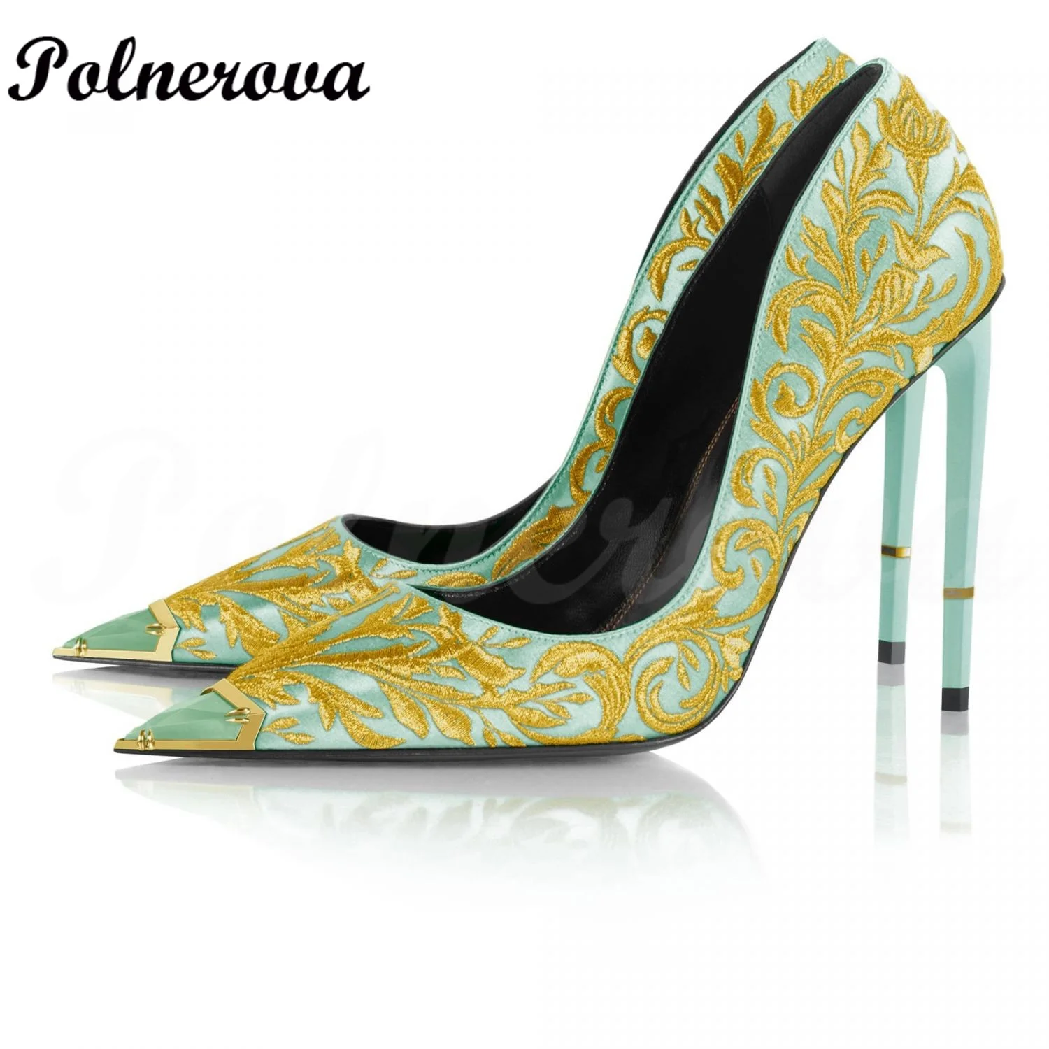 Women Silk Embroidered Pointed Toe High Heels Luxury Brand Single Shoes Shallow Mouth Pumps Temperament Party Wedding Shoes