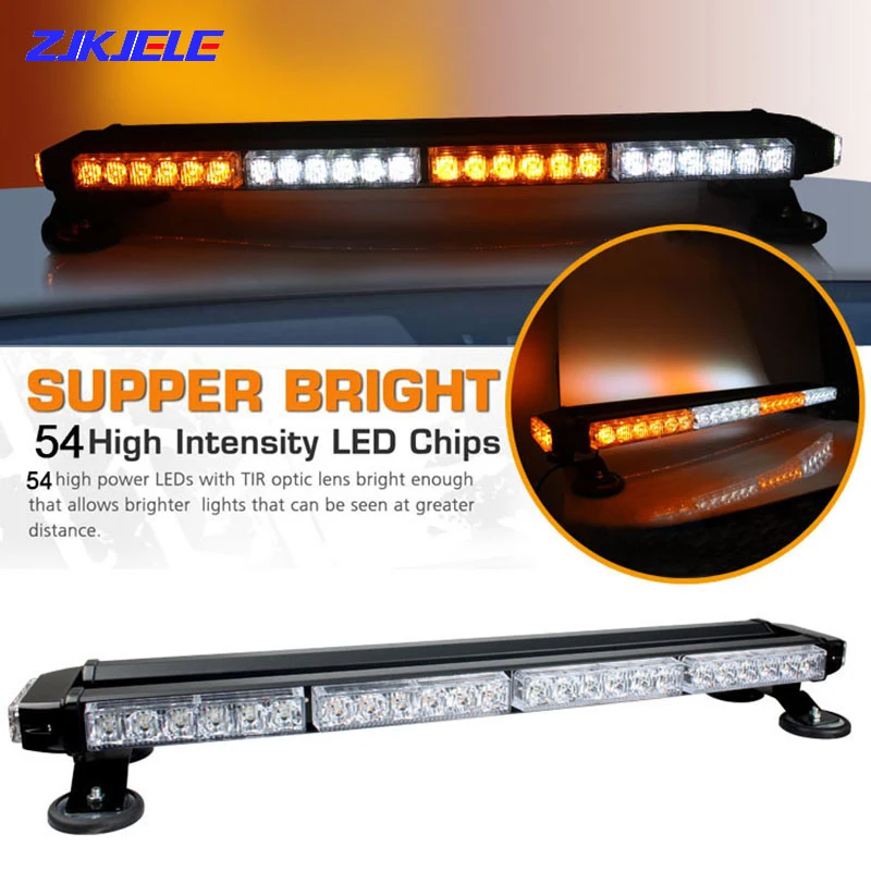 

54 LED Red White Amber Car Roof Strobe lightbar Police Fireman Car Front Bumper Emergency Light Flashing Warning Lamp 12V/24V