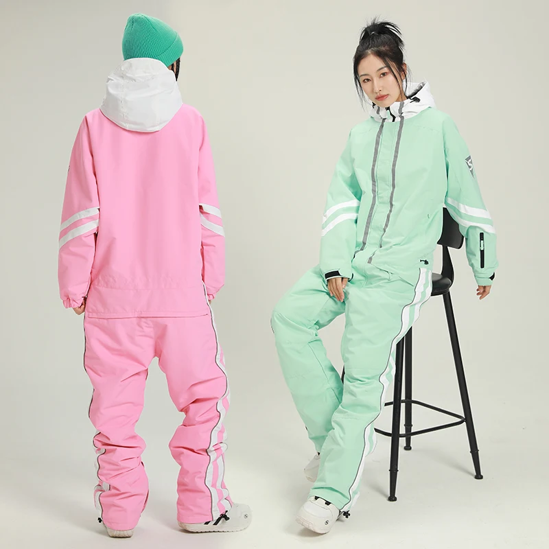 Waterproof Women One Piece Ski Suit Hooded Woman Ski Jumpsuit Winter Sport Female Snowsuit Snowboard Overall Mountain Clothes