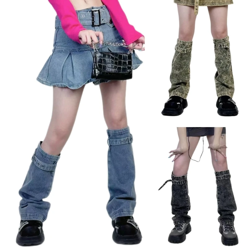 

Punk Long Socks Womens Knee High Leg Warmers Girls Punk Denims Leg Socks 37JB