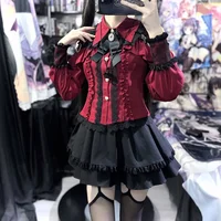 Women‘s Lolita Set Dark Femme Mesh Top & Waist Cinching Skirt, 2025 Autumn Japanese Street Style Coord for Gothic Baddie Fashion - Image 3