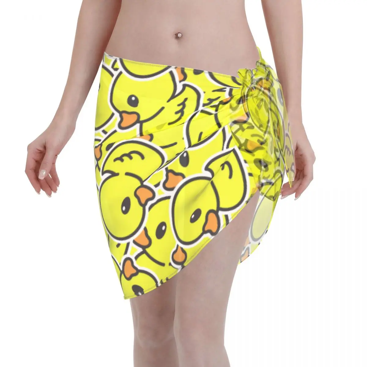 

Cartoon Yellow Duck Pattern Pareo Swimwear Cover Ups Women Polyester Ladies Skirt Bikini Cover Up