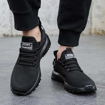 أحذية رجالية صيفية عصرية محبوكة شبكية خفيفة الوزن أحذية تدريب مخططة جانبية أحذية مشي داعمة للقوس وأربطة أحذية رياضية 6