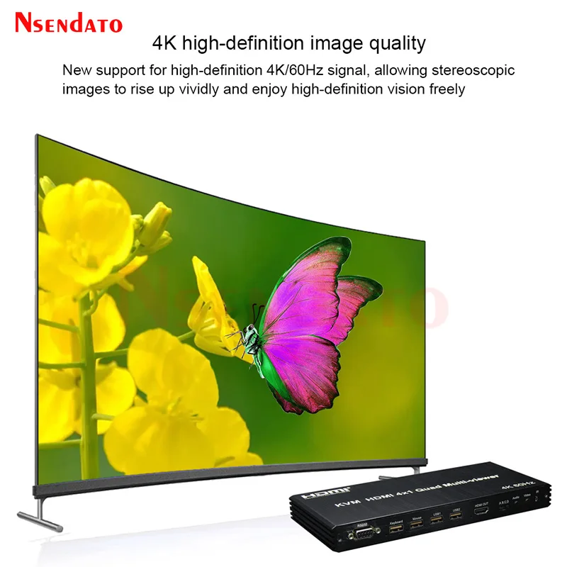 KVM HDMI Quad Splitter Screen Multiviewer 4x1 4k 60hz Multivisor HDMI KVM Quad 4x1 Seamless Segmentacion Switch For USB Keyboard