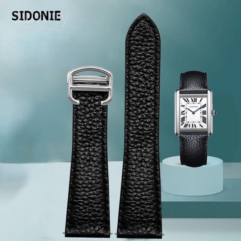 Cinturino In Pelle Litchi Per Cartier Tank Solo Ronde De Lychee Grain Strap Leather 20 23 25Mm Accessori Per Orologi