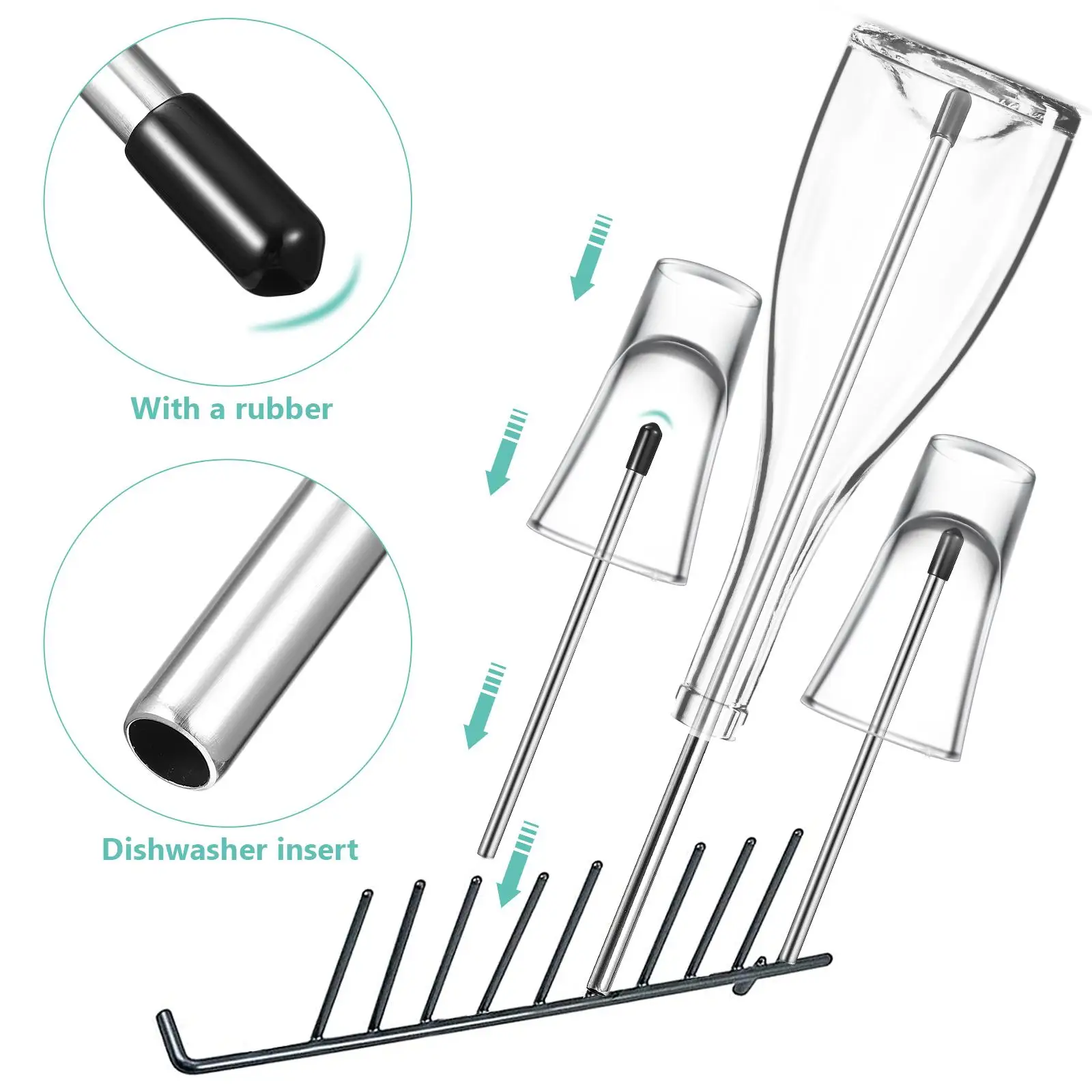 8 Pcs Drainer Wine Glass Rack Dishwasher Holder for Bottles Rod Insert Stainless Steel Support Travel Drying 6