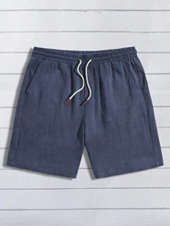 Breathable Men's Casual Linen Shorts - Lightweight Summer Beachwear - S (Navy blue)