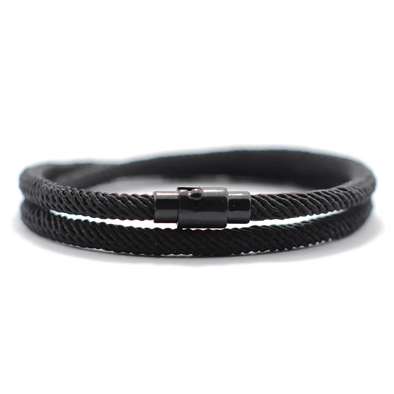 Men's Double Wrap Rope Bracelet with Magnetic Clasp - Minimalist Nylon Cord Wristband
