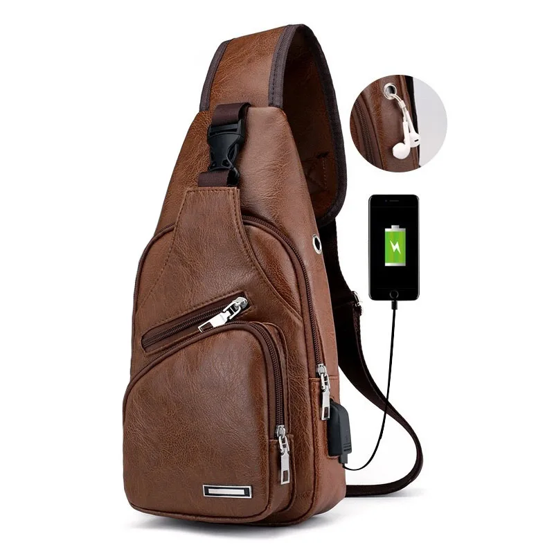 

Men's Usb Charging Chest Bag with Headset Hole Multifunction Single Strap Anti-Theft Chest Bag with Adjustable Shoulder Strap