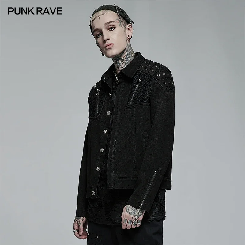 PUNK RAVE Men’s Punk Rugged Slim Fitting Jacket Casual Black Shirts Men Clothing   Four Seasons Spring/Autumn 2