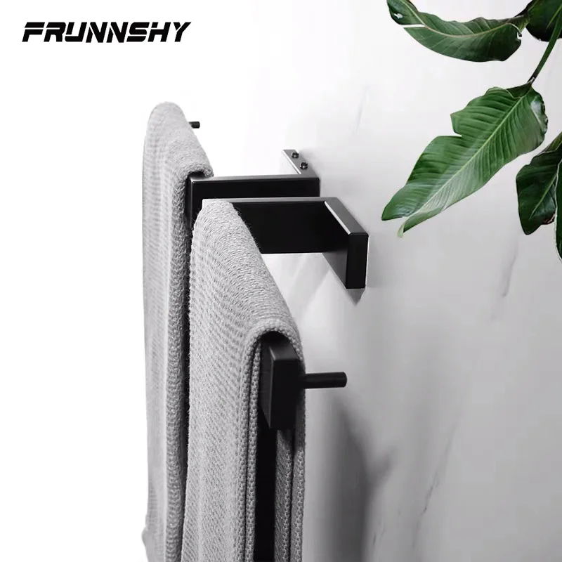 Black Towel Bar Bathroom Accessories Single Towel Rack Holder Black Wall Mounted Roll Paper Holder Storage Shelf FR1051