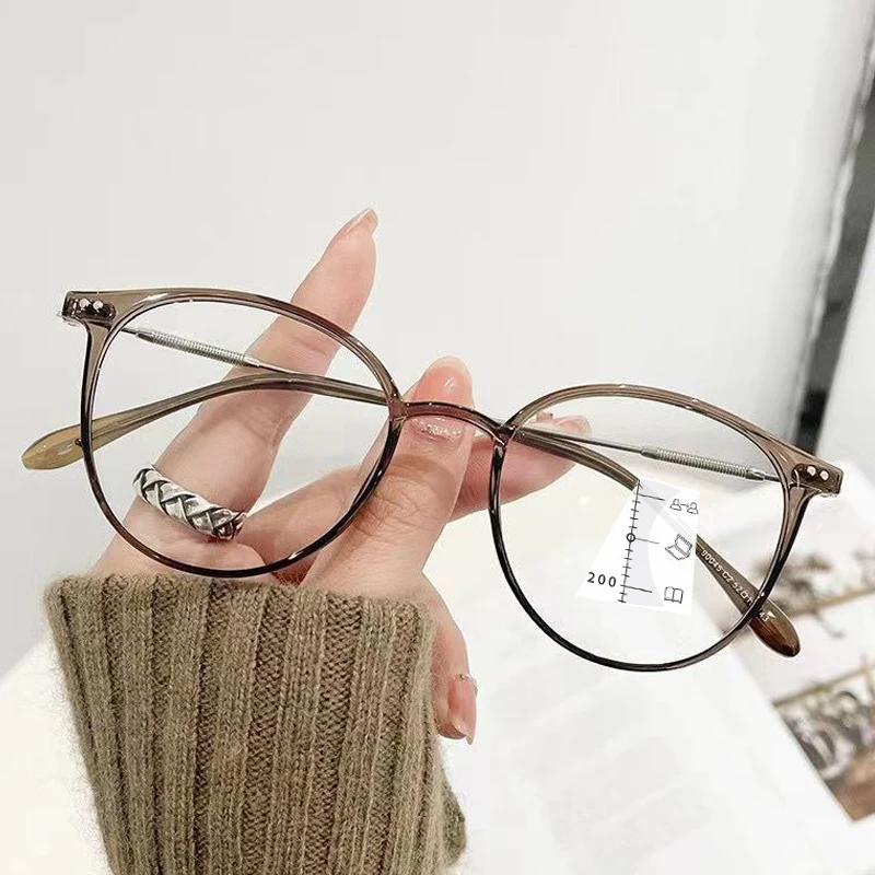 Progressive Multifocal Glasses for Men Women Vintage Fashion Round Frame Reading Glasses Near&Far Sighted Prescription Eyewear 4