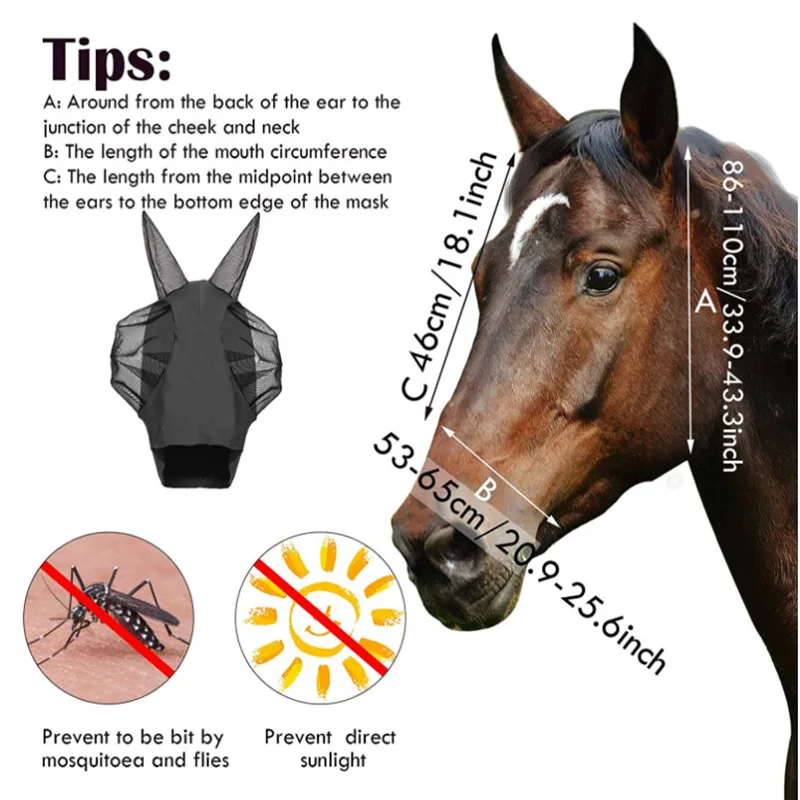 Equestrian Equipment Horse Mask Horse Face Mosquito Repellent Insect Repellent Fly Resistant Elastic Horse Mask 4