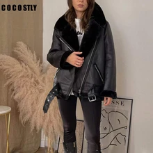  New Winter Coats Women Thick Faux Leather Fur Sheepskin Coat Female Fur Leather Jacket Aviator Jacket Casaco Feminino trf 