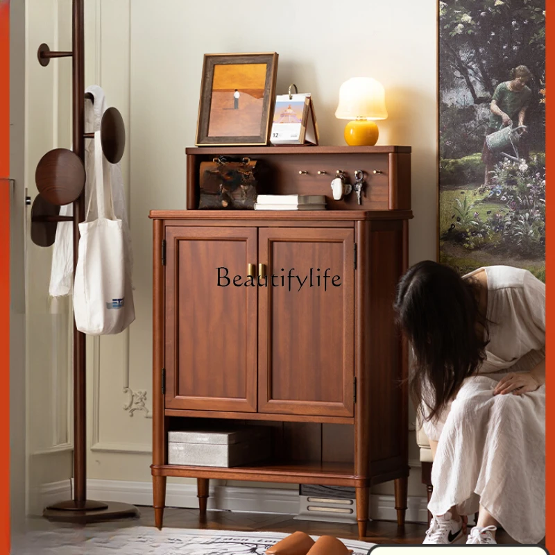 

Solid Wood American Light Luxury Entrance Cabinet Antique Style Home Foyer Partition Complete Set Double-Door