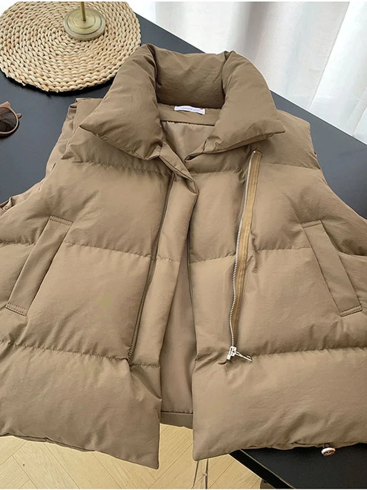 Short Vest Women 2024 New Loose Waistcoat Winter Korean Vest Warm Sleeveless Cotton Padded Puffer Jacket Casual Parkas Outerwear