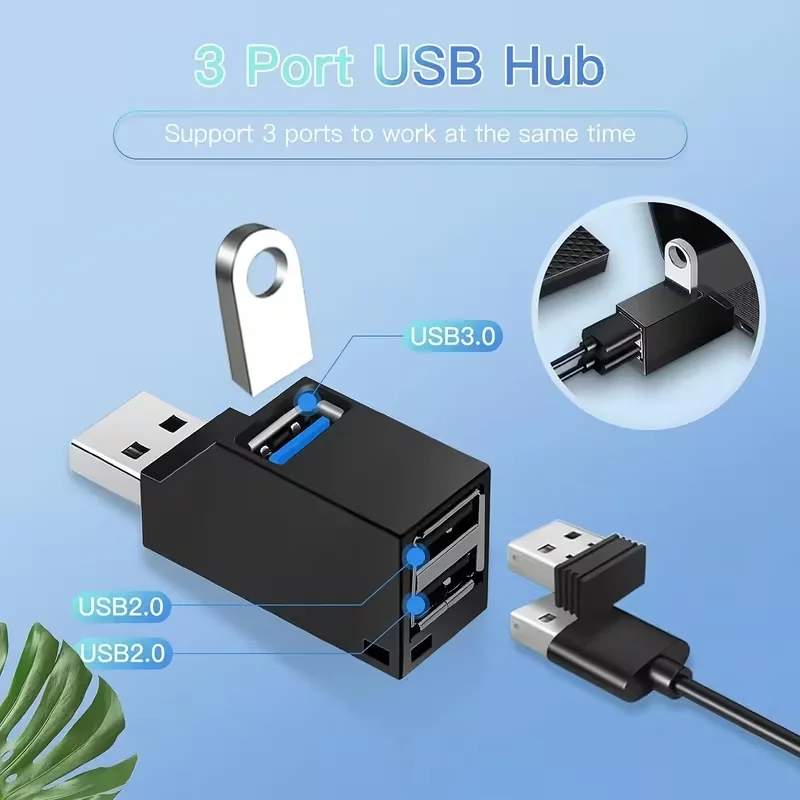 USB 포트 및 2개의 USB 포트가 있는 MacBook//Surface/XPS와 호환되는 USB 허브 - USB 전원 플러그 앤 플레이 분배기, 고속 5Gbps/4