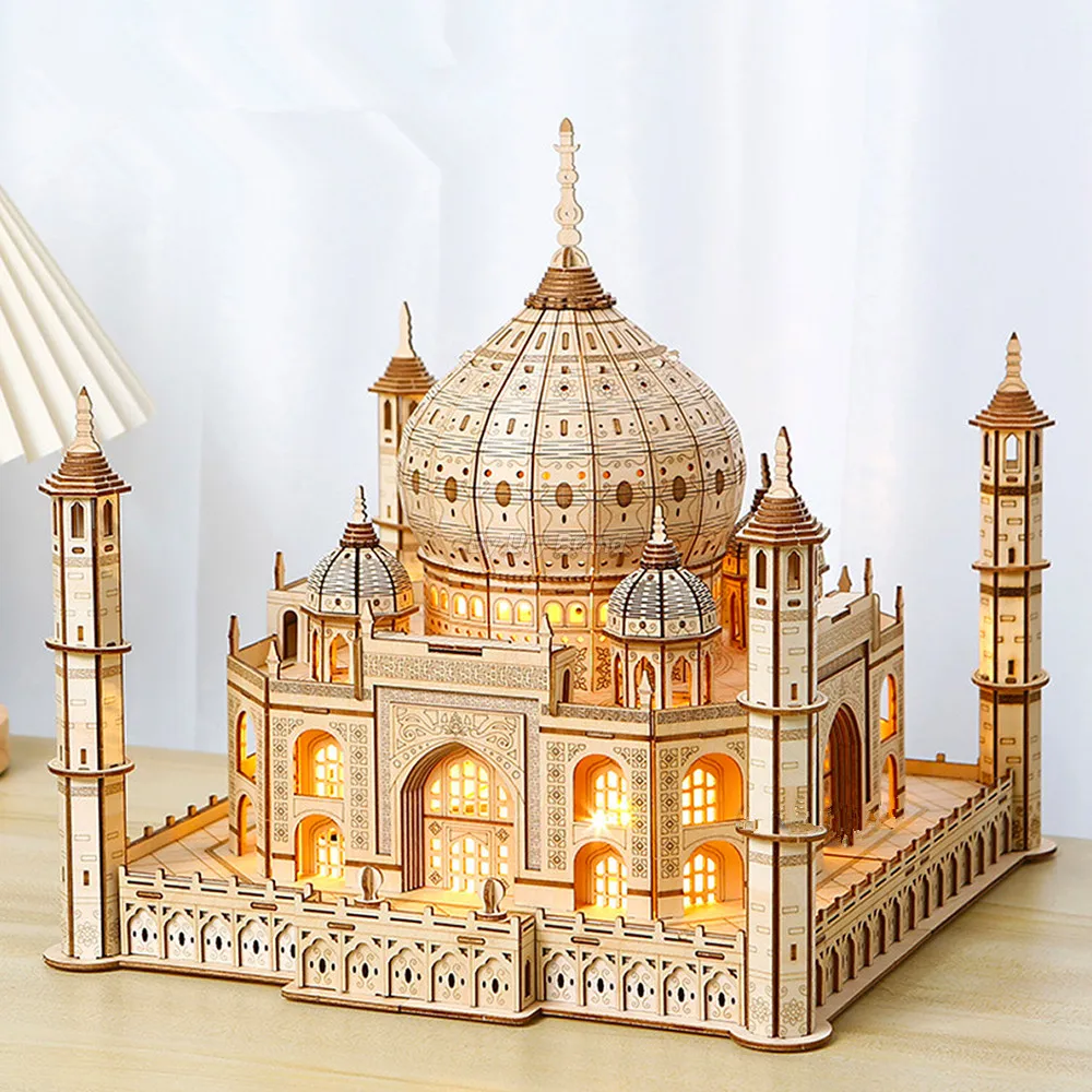 

3D Puzzle Wooden House Model Royal Castle Taj Mahal With Light Assembly Toy For Kids Adult DIY Model Kits Decoration for Gifts