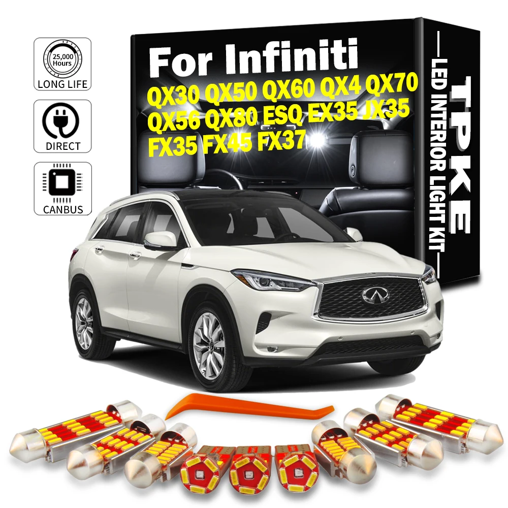 

Автомобильные светодиодные лампы TPKE Canbus для Infiniti QX30 QX50 QX60 QX4 QX70 QX56 QX80 ESQ EX35 JX35 FX35 FX45 FX37