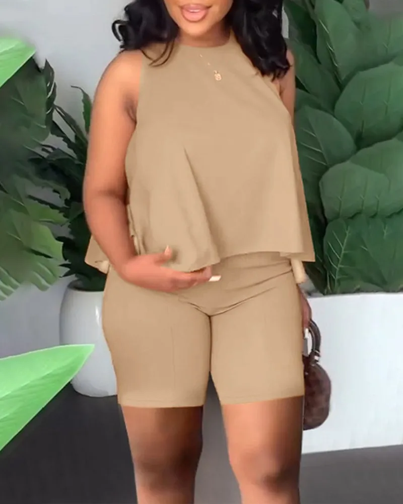 

Women Fashion Elegant Shorts 2 Piece Set Outfits Casual Solid Color Short Sleeve O Neck Bodycon Shorts Clothing Suit Streetwear