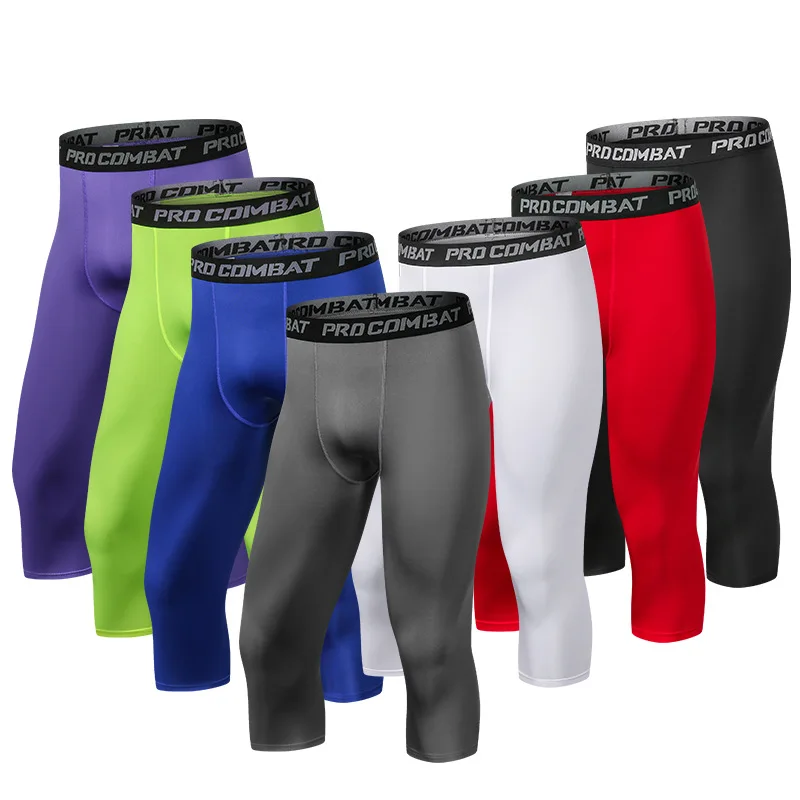 Sports Shorts Compression Pants Men 3/4 Cropped Trousers Running