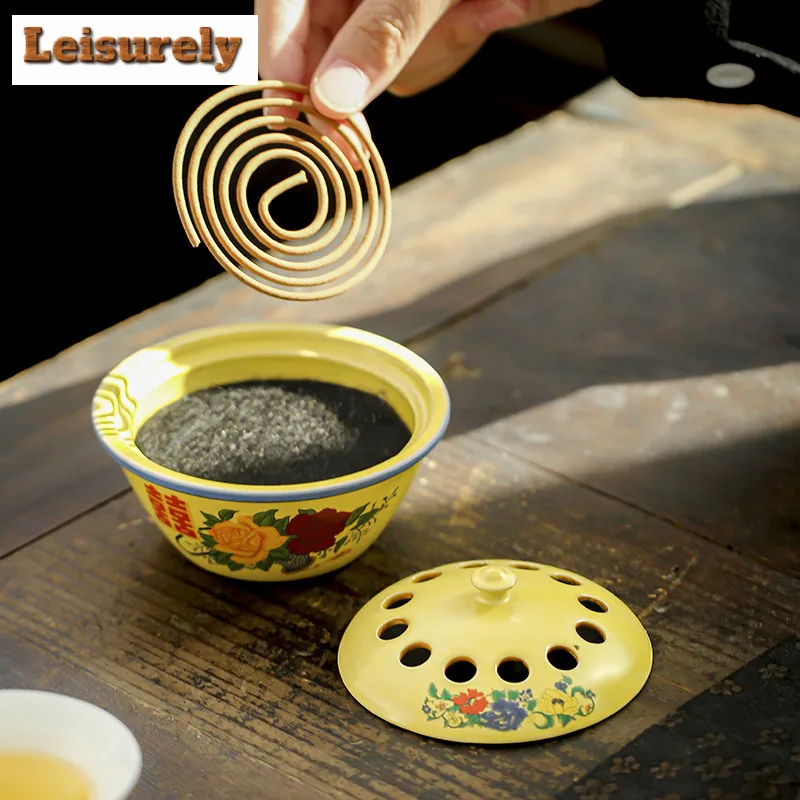 Enamel Double Happiness Plate Incense Holder Water Fountain Decoration Incense Burners Consecrate Censer Teaware Ornaments Craft