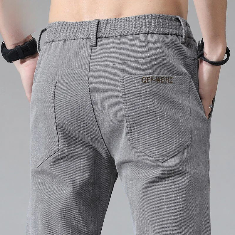 

2023 Spring Summer New Men's Stretch Thin Casual Pants Korean Business Fashion Slim Fit Elastic Waist Trousers Male Brand