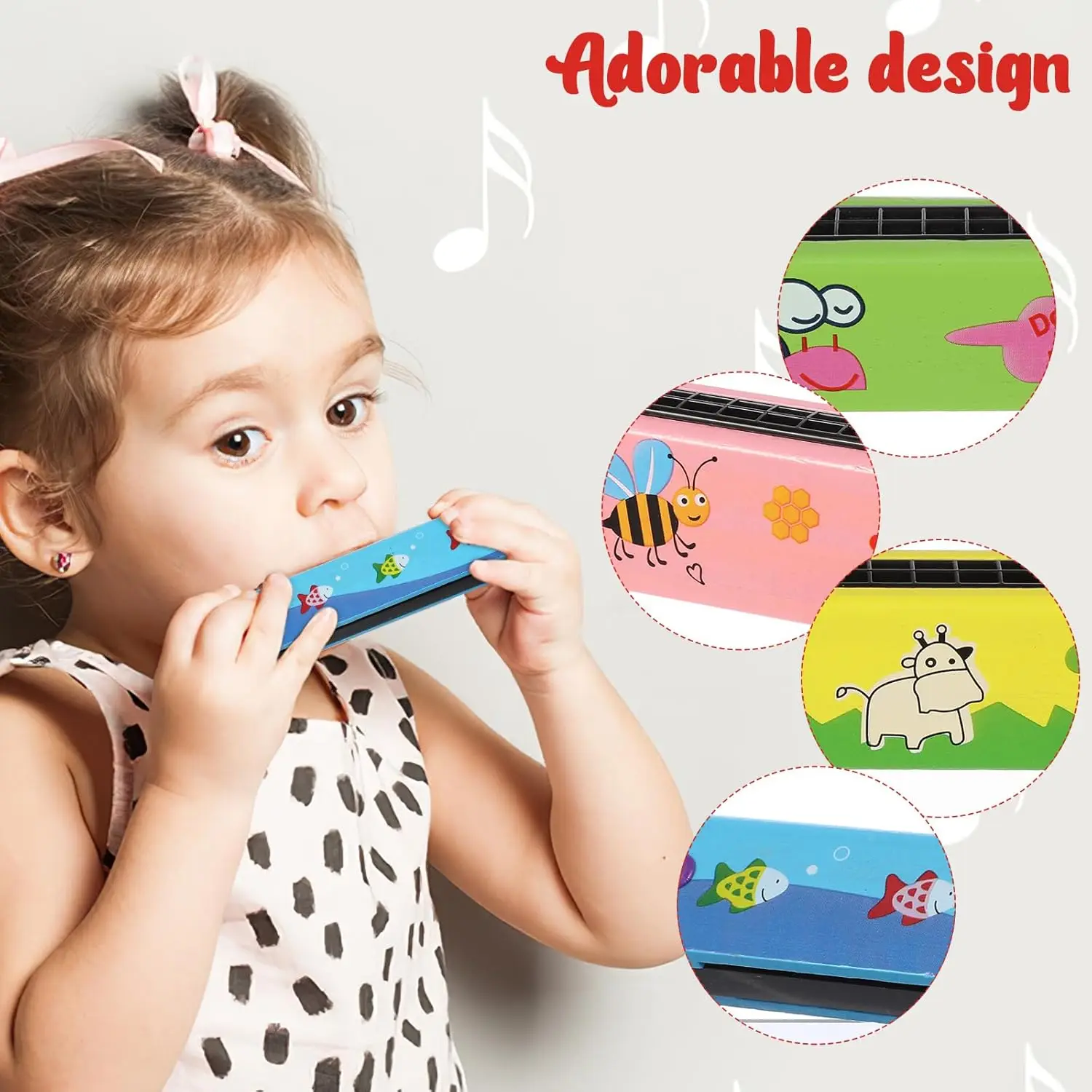 2pcs Wooden Harmonica Toy 16 Holes Cartoon Musical Instrument Toy Gift for Kids Birthday Toddler Party Favor Children Goodie Bag