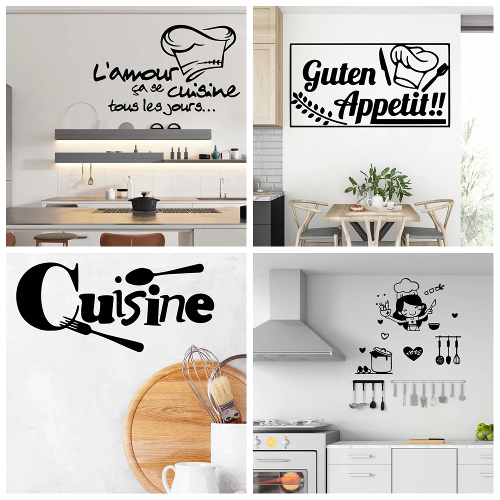 Creative French word Wall Sticker Kitchen Vinyl Decal Wall Waterproof Cuisine France Stickers restaurant dining room decor