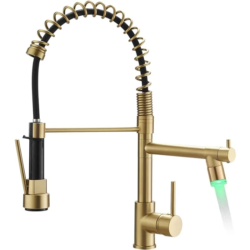 

Gold Kitchen Faucet with Sprayer AIMADI - Modern Single Handle Spring Gold Kitchen Sink Faucet