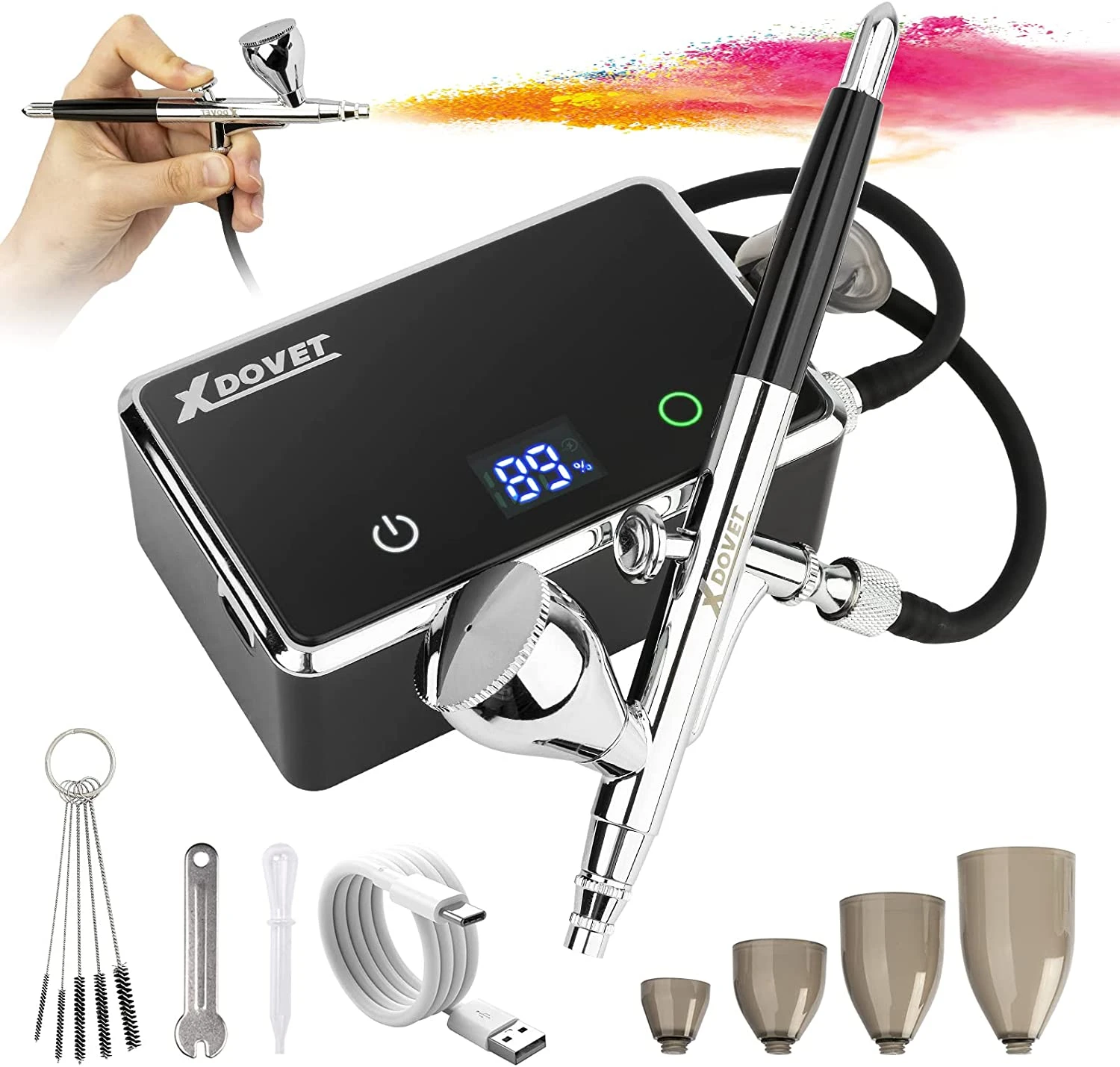 XDOVET Upgraded 32PSI Airbrush Kit, Rechargeable MultiFunction DualAction Airbrush Set with