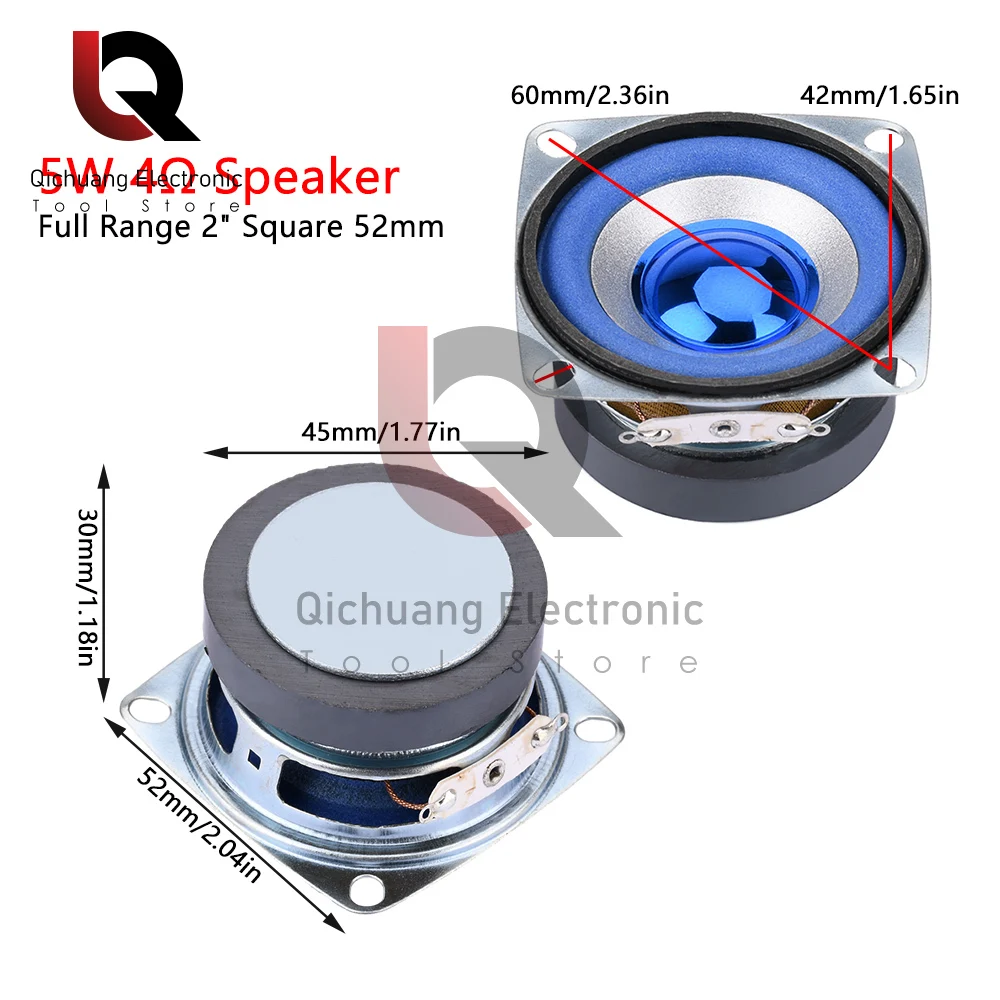 2-inch 5W 4ohm Blue Full-frequency Speaker 52mm Square Small Speaker For Digital Electronic Products 0.25~18KHz full range speaker