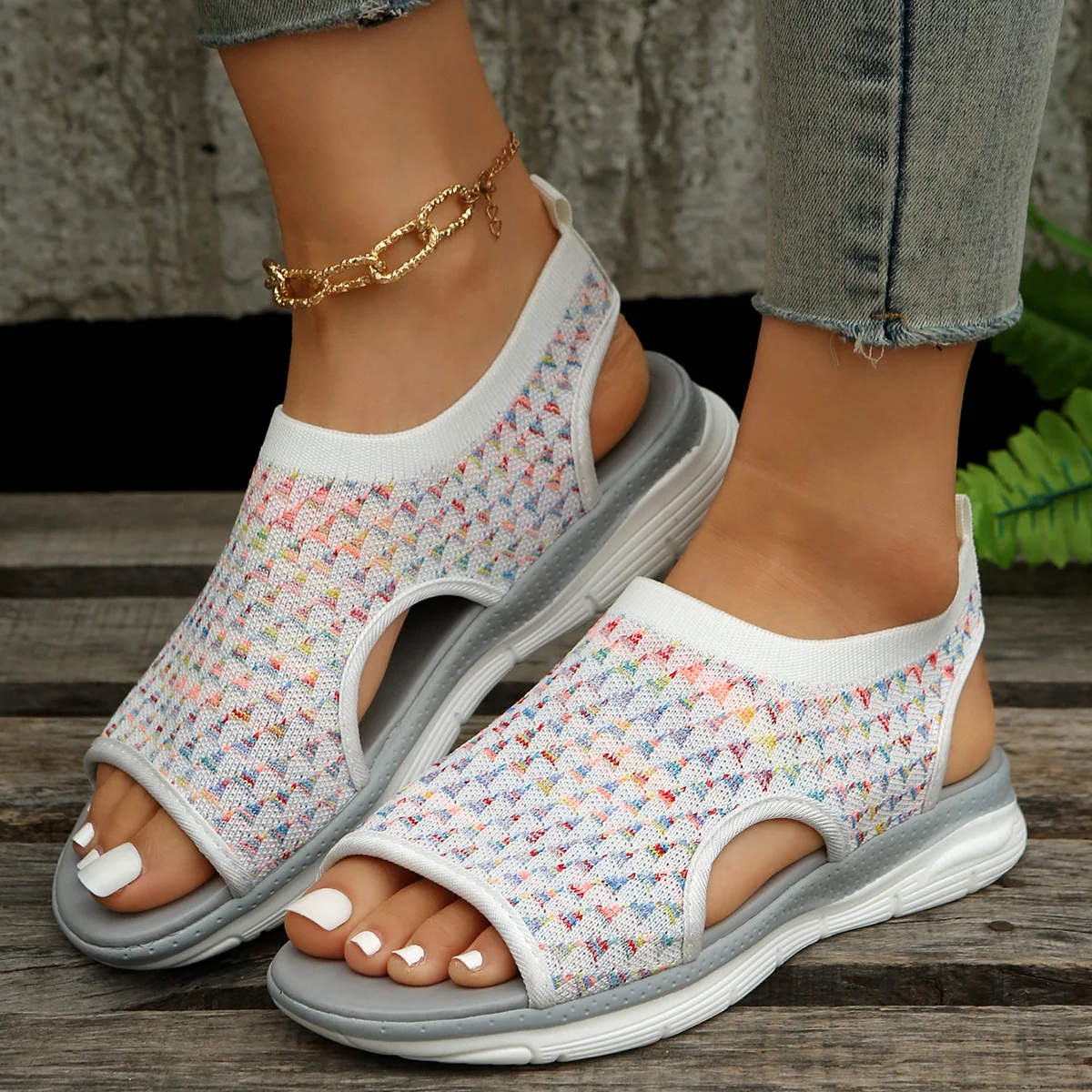 

Beach Sandals Women Summer Shoes Mesh Fish Platform Sandals Women's Open Toe Wedge Sandals Ladies Light Casual Shoes Large Size
