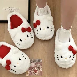 Cute Sanrio Kawaii Hello Kitty Women Girls Home Slippers Winter New Sweet Girl Heart Non-Slip Indoor Cotton Fashion Warm Shoes