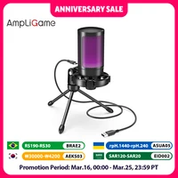 AmpliGame by FIFINE RGB USB Gaming Microphone with Light-touch Mute,Condenser Mic with Tripod for PC,PS4/5,Laptop Streaming-A2
