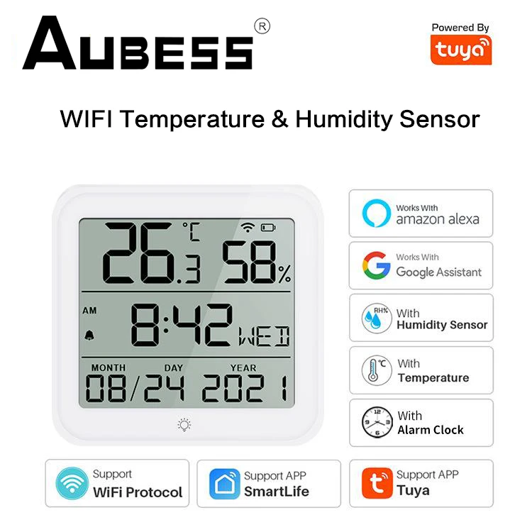 Aubess Tuya Wifi Temperature And Humidity Sensor Controller Meter