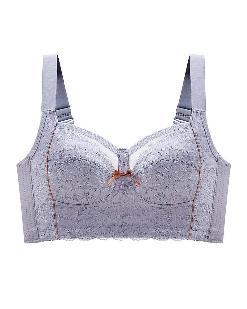 Women French Thin Bow Lace Bra Wireless Push up Bralette Sexy Comfortable Large Size Underwear Solid Gathered Brassiere