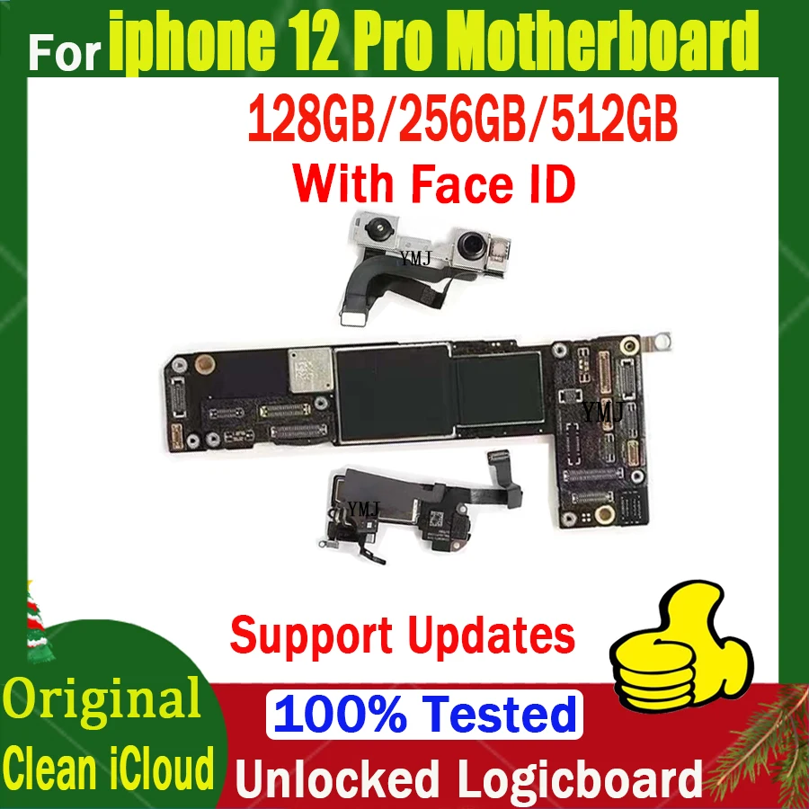 

Motherboard For IPhone 12 Pro MainBoard With/NO Face ID Tested Good Plate With Full Chips Original Unlocked 128GB 256GB 512GB