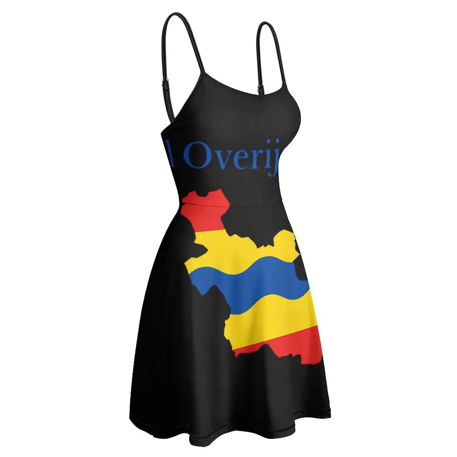 

Exotic Woman's Gown Suspender Dress Overijssel Province Map Flag Netherlands Women's Sling Dress Funny Graphic Cocktails Joke