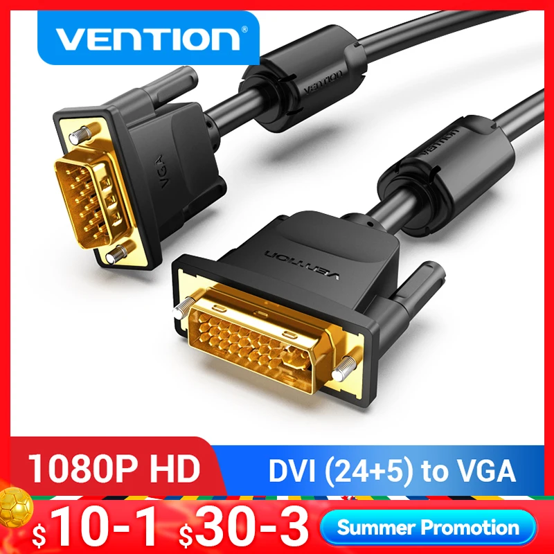 Кабель-переходник Vention DVI в VGA, 1080P, 60 Гц, DVI-I, 24 + 5, DVI Male в VGA Male, конвертер для кабеля монитора ноутбука, кабель DVI VGA