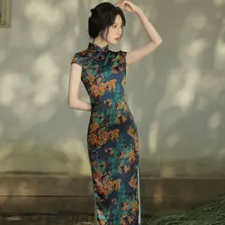 Cheongsam Dress Womens Plus Size 2022 Summer Cotton Blend Prints Short Sleeve Traditional Chinese Style Slim Qipao Dresses Woman